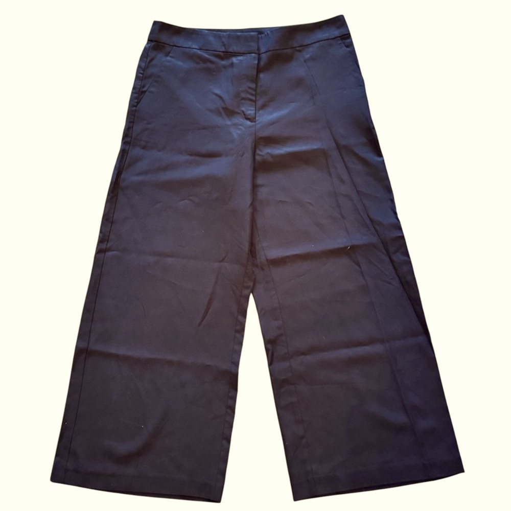 LOFT Size 8 Black High Waist Wide Leg Lyocell-Linen Blend Ankle/Cropped Pants - Picture 2 of 8
